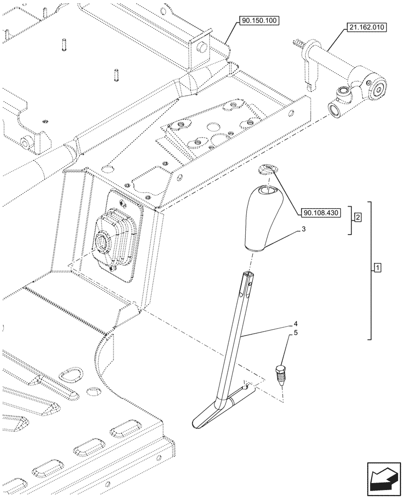 Схема запчастей Case IH FARMALL 90V - (21.162.060) - VAR - 330111, 743548 - FORWARD/REVERSE LEVER, SPLITTER, W/O CREEPER, CAB (21) - TRANSMISSION