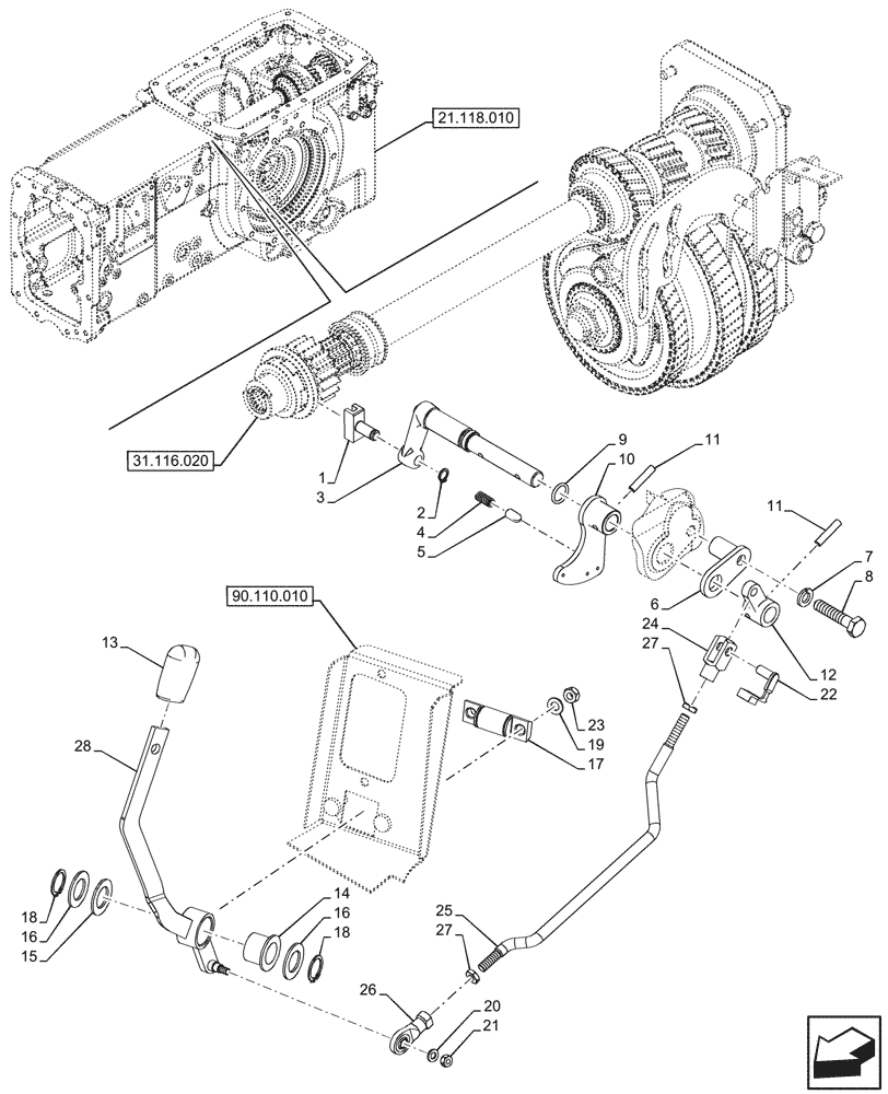 Схема запчастей Case IH FARMALL 110V - (31.101.010) - VAR - 330817 - REAR, PTO 540/540E/1000 RPM, CONTROL LEVER (31) - IMPLEMENT POWER TAKE OFF