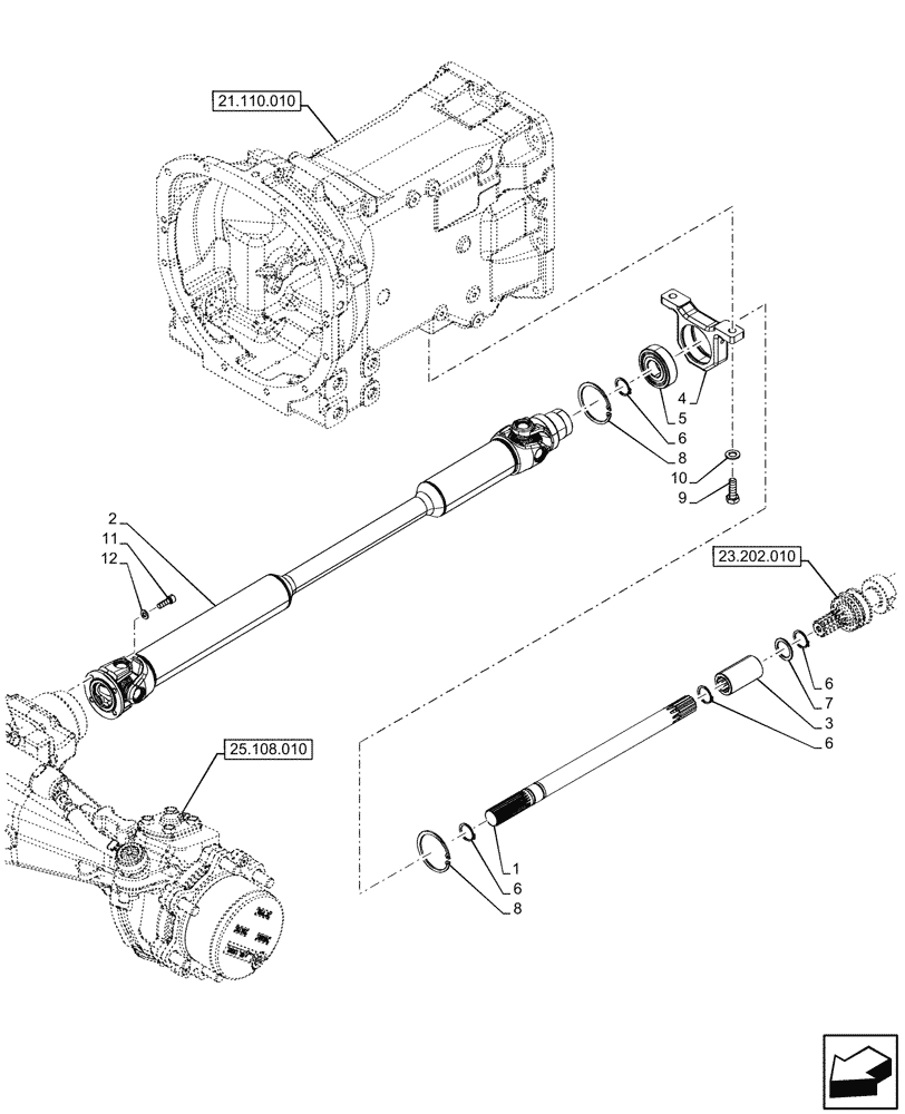 Схема запчастей Case IH FARMALL 100V - (23.314.010) - 4WD FRONT AXLE, SHAFT (23) - FOUR WHEEL DRIVE SYSTEM