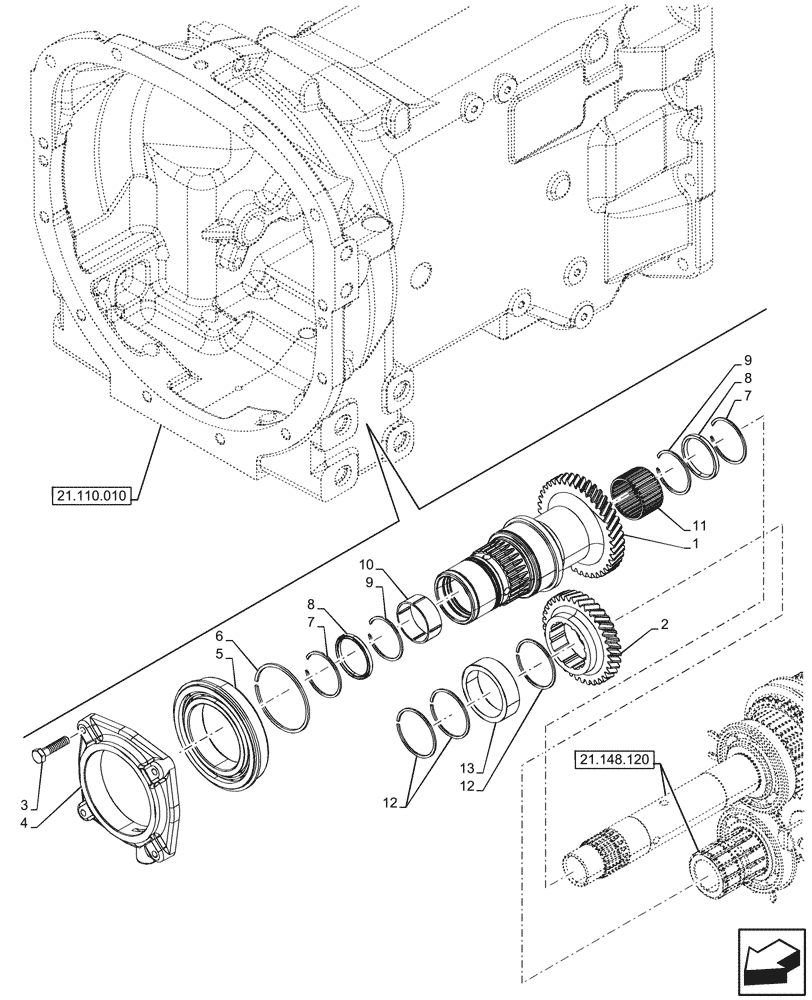 Схема запчастей Case IH FARMALL 100N - (21.148.130) - VAR - 743548 - TRANSMISSION, GEARS & SHAFT, CLUTCH, CONTROLS, W/O CREEPER (21) - TRANSMISSION