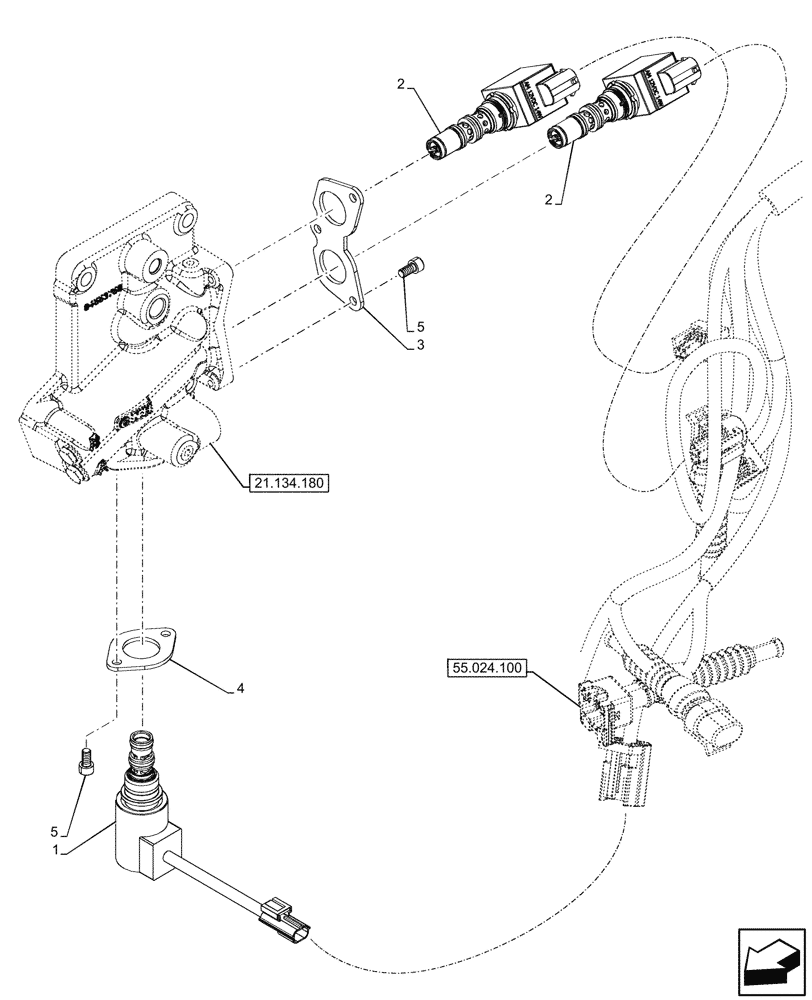 Схема запчастей Case IH FARMALL 80V - (55.024.190) - POWERSHUTTLE, TRANSMISSION CONTROL VALVE, POWERSHUTTLE, SOLENOID (55) - ELECTRICAL SYSTEMS