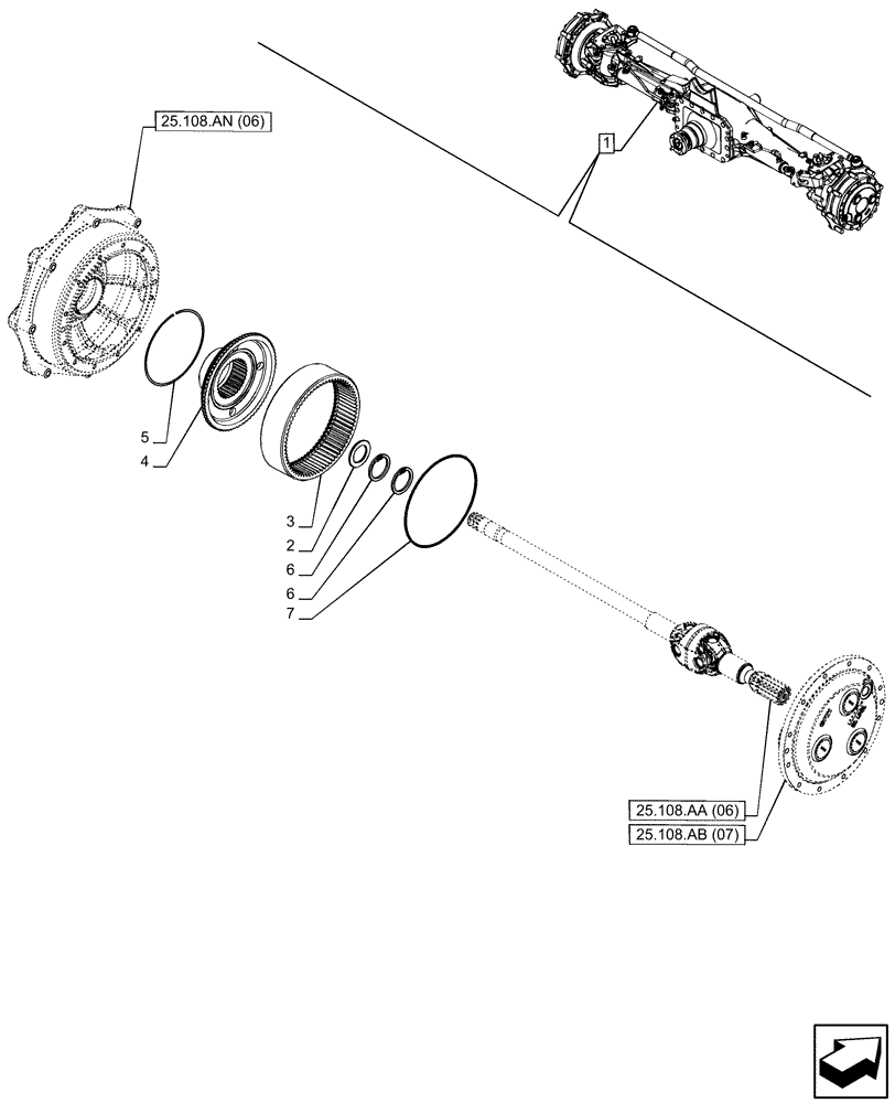 Схема запчастей Case IH MAXXUM 135 - (25.108.AB[08]) - VAR - 758427 - SUSPENDED FRONT AXLE WITH HYDR. DIFF. LOCK, STRG SENSOR & BRAKES, SHAFT (25) - FRONT AXLE SYSTEM