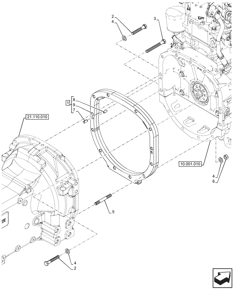 Схема запчастей Case IH FARMALL 90V - (10.001.020) - ENGINE, SPACER (10) - ENGINE