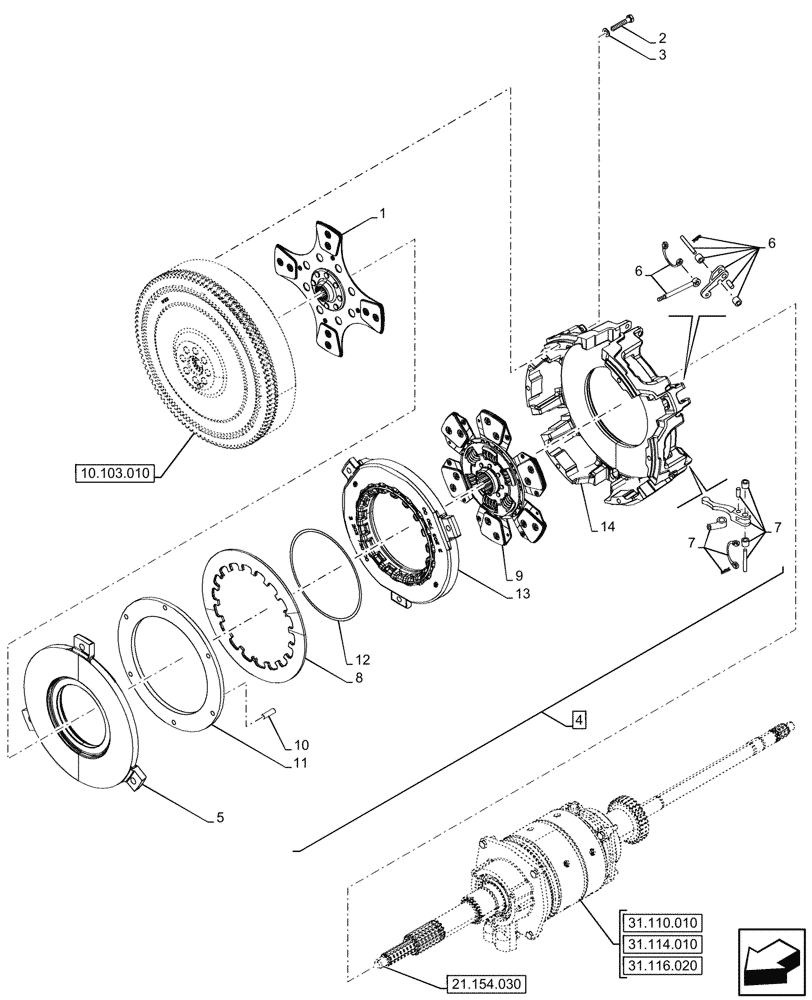 Схема запчастей Case IH FARMALL 90V - (18.112.010) - VAR - 743381, 743508 - ENGINE FLYWHEEL, DAMPER, SHUTTLE (18) - CLUTCH