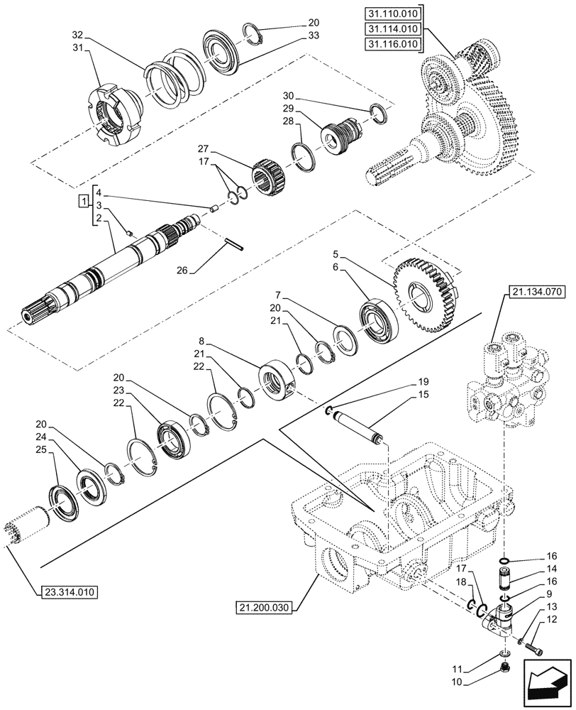 Схема запчастей Case IH FARMALL 90N - (23.202.010) - 4WD, DROP BOX, GEARS & SHAFT, W/ ELECTROHYDRAULIC ENGAGEMENT (23) - FOUR WHEEL DRIVE SYSTEM