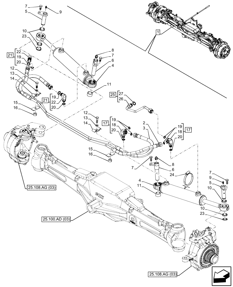 Схема запчастей Case IH MAXXUM 150 - (41.216.AN[03]) - VAR - 758423 - SUSPENDED FRONT AXLE WITH HYDR. DIFF. LOCK, STRG SENSOR & BRAKES, STEERING CYLINDER (41) - STEERING