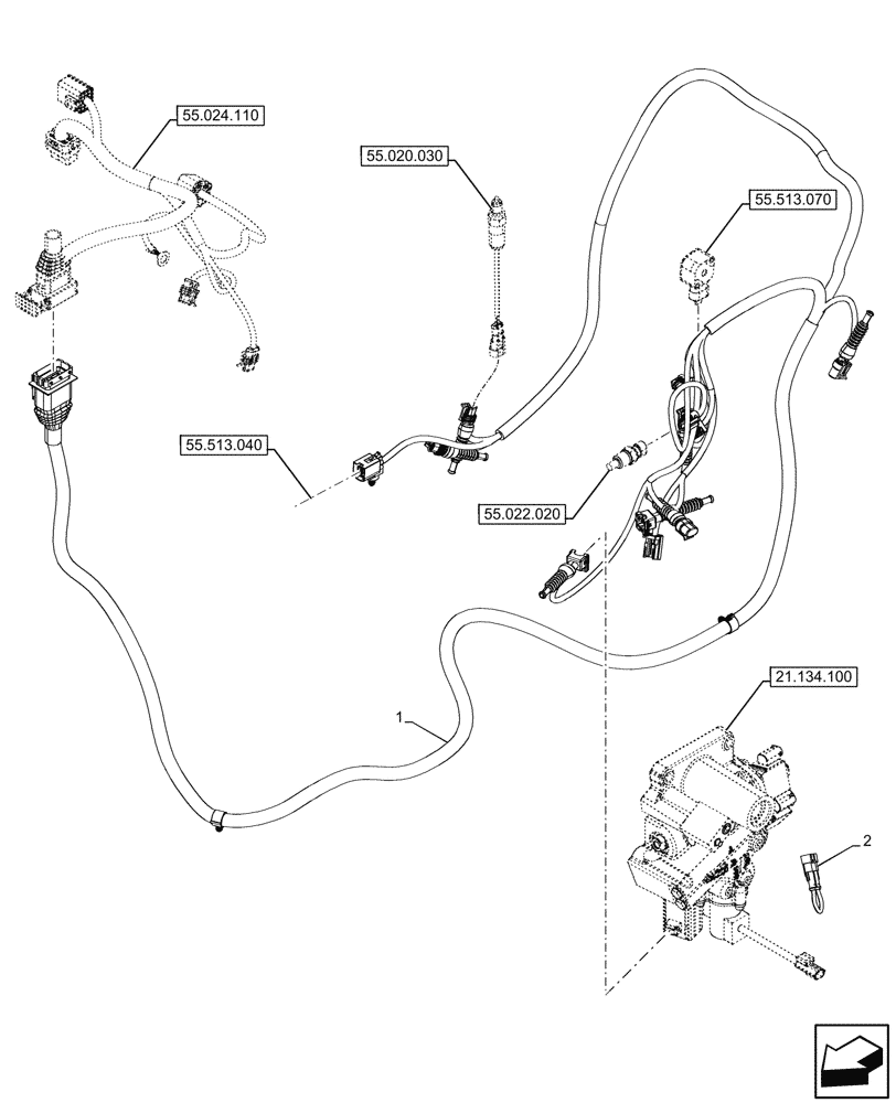 Схема запчастей Case IH FARMALL 100N - (55.024.120) - VAR - 330273 - TRANSMISSION, CONTROLS, HARNESS, HI-LO (55) - ELECTRICAL SYSTEMS