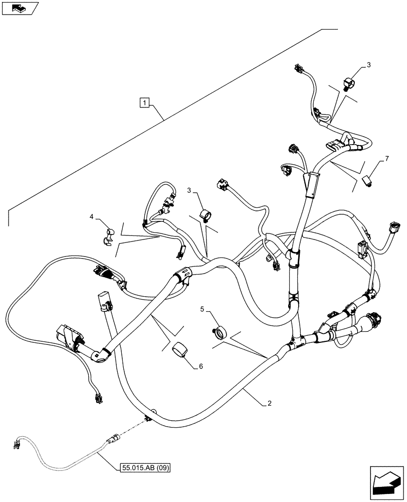 Схема запчастей Case IH FARMALL 105U - (55.015.AB[01A]) - STD + VAR - 390174 - ENGINE - ELECTRIC CABLE - BEGIN YR 19-NOV-2012 (55) - ELECTRICAL SYSTEMS