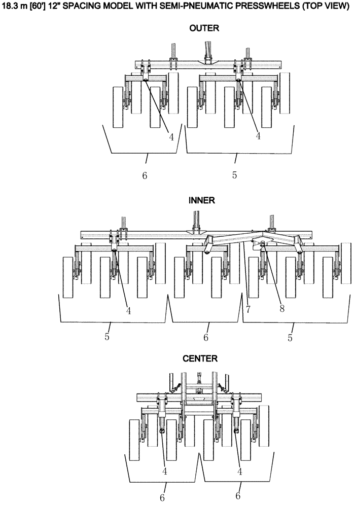 Схема запчастей Case IH ATX700 - (06.220.1) - LAYOUT, PRESSWHEELS 18.3 M 60 - 12" SPACING Packer Gang Assemblies and Frames