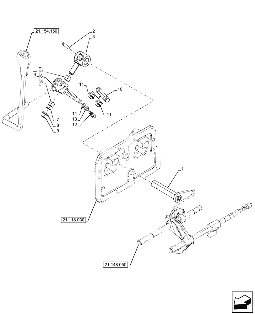 Схема запчастей Case IH FARMALL 90V - (21.148.080) - VAR - 743548 - TRANSMISSION CONTROL, LINKAGE, W/O CREEPER (21) - TRANSMISSION