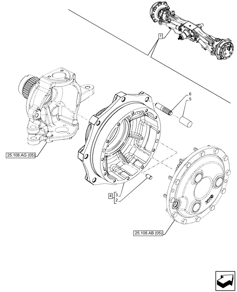 Схема запчастей Case IH MAXXUM 135 - (25.108.AN[05]) - VAR - 758425, 758426 - FRONT AXLE, W/ HYDRAULIC DIFFERENTIAL LOCK, W/ STEERING SENSORS, STEERING KNUCKLE (25) - FRONT AXLE SYSTEM