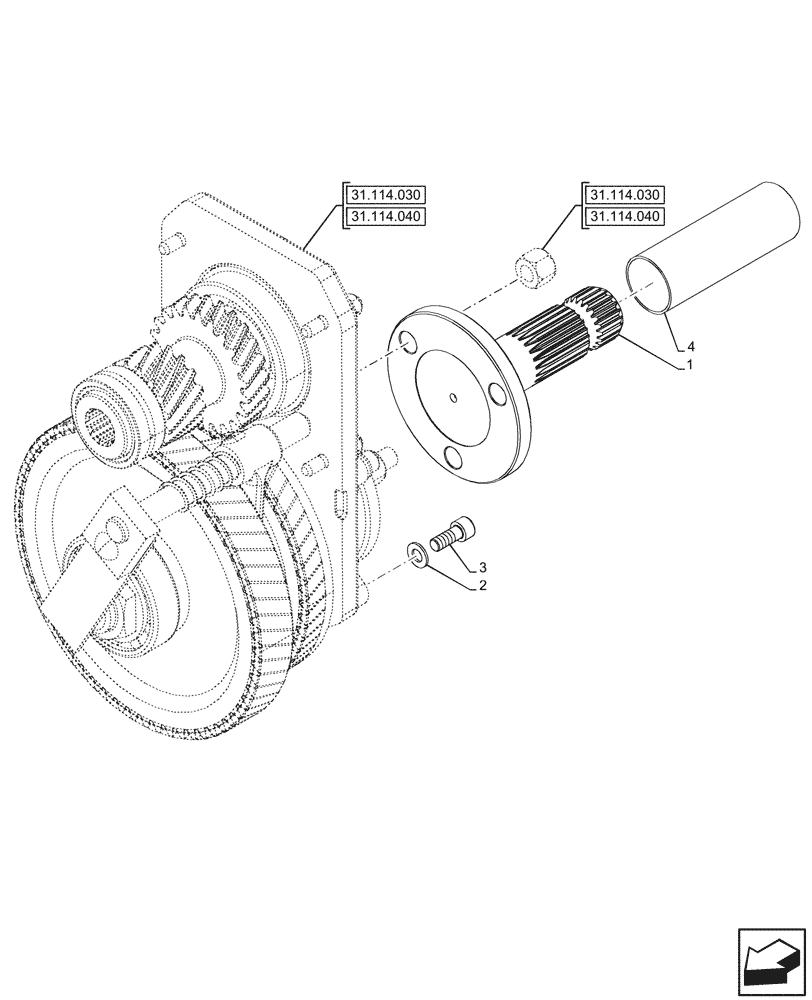 Схема запчастей Case IH FARMALL 100N - (31.114.050) - VAR - 330808 - PTO 540/1000 RPM, OUTPUT SHAFT 1000RPM (31) - IMPLEMENT POWER TAKE OFF