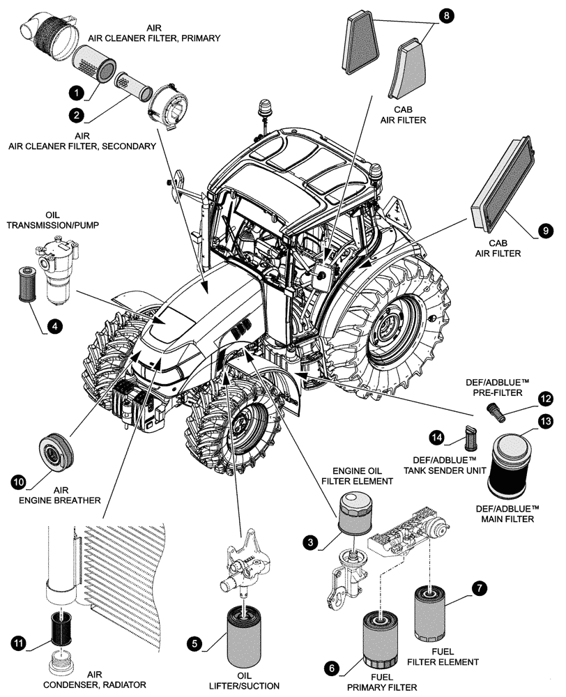 Схема запчастей Case IH FARMALL 110C - (05.100.04[01]) - MAINTENANCE PARTS - FILTERS (05) - SERVICE & MAINTENANCE