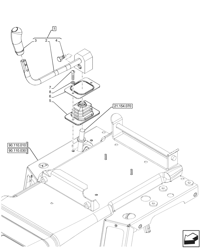 Схема запчастей Case IH FARMALL 110V - (21.154.150) - VAR - 330111, 342315, 743548 - TRANSMISSION, INTERNAL, LEVER, W/O CREEPER (21) - TRANSMISSION