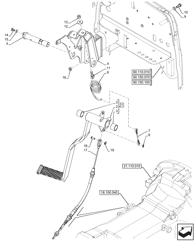 Схема запчастей Case IH FARMALL 110N - (18.100.020) - VAR - 743381, 743508 - CLUTCH, PEDAL, FLEXIBLE CONTROL (18) - CLUTCH