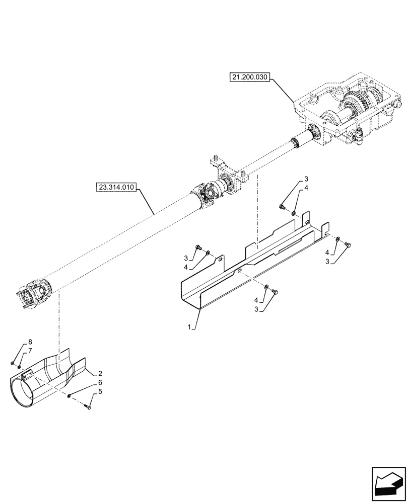 Схема запчастей Case IH FARMALL 90N - (23.314.030) - 4WD FRONT AXLE, SHAFT, GUARD (23) - FOUR WHEEL DRIVE SYSTEM