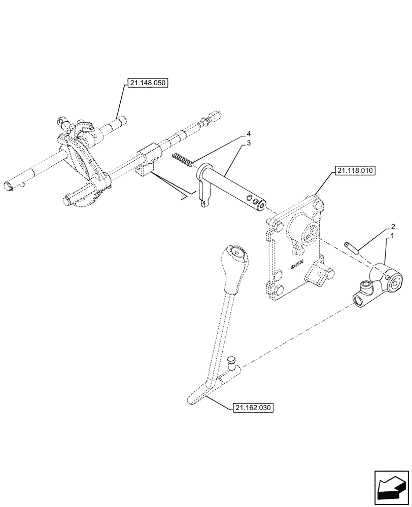 Схема запчастей Case IH FARMALL 80N - (21.162.010) - VAR - 743548 - FORWARD/REVERSE LEVER, W/O CREEPER (21) - TRANSMISSION