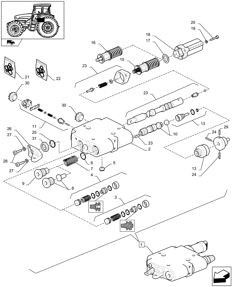 Схема запчастей Case IH FARMALL 95U - (1.82.7/05E) - DIRECTIONAL CONTROL VALVE (BOSCH) - BREAKDOWN - D6083 (07) - HYDRAULIC SYSTEM