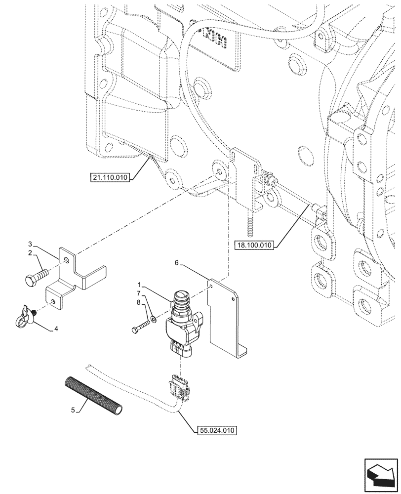 Схема запчастей Case IH FARMALL 80N - (55.048.020) - REAR PTO SAFETY SWITCH (55) - ELECTRICAL SYSTEMS