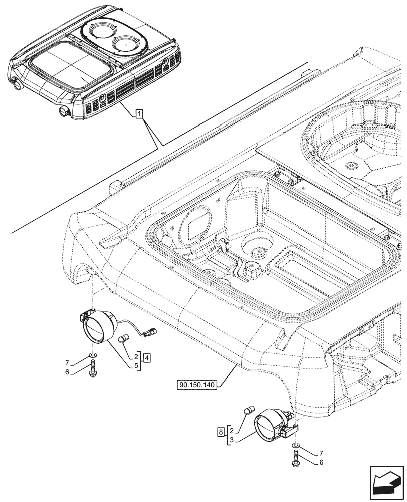 Схема запчастей Case IH FARMALL 100N - (55.404.210) - VAR - 759031 - WORK LIGHT, CAB (55) - ELECTRICAL SYSTEMS