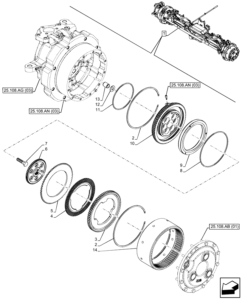 Схема запчастей Case IH MAXXUM 150 - (33.204.AD[01]) - VAR - 758423 - SUSPENDED FRONT AXLE WITH HYDR. DIFF. LOCK, STRG SENSOR & BRAKES, BRAKE DISC (33) - BRAKES & CONTROLS