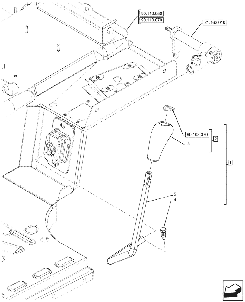 Схема запчастей Case IH FARMALL 80N - (21.162.040) - VAR - 330111, 743548 - FORWARD/REVERSE LEVER, W/O CREEPER, W/O CAB (21) - TRANSMISSION