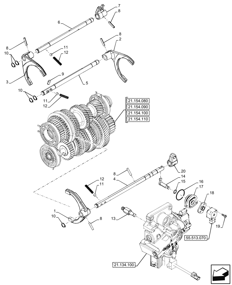 Схема запчастей Case IH FARMALL 80N - (21.154.140) - VAR - 330273 - TRANSMISSION, INTERNAL, SHIFTER FORK, CONTROLS, HI-LO (21) - TRANSMISSION