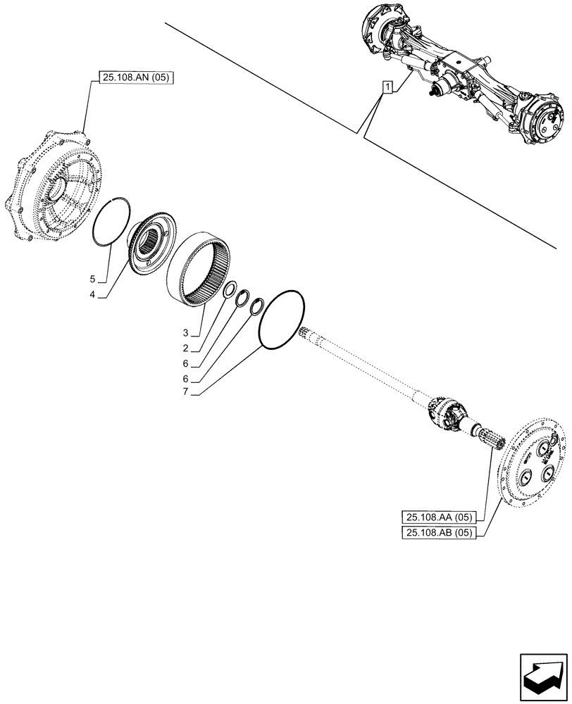 Схема запчастей Case IH MAXXUM 135 - (25.108.AB[06]) - VAR - 758425, 758426 - FRONT AXLE, W/ HYDRAULIC DIFFERENTIAL LOCK, W/ STEERING SENSORS, PLANETARY REDUCER (25) - FRONT AXLE SYSTEM