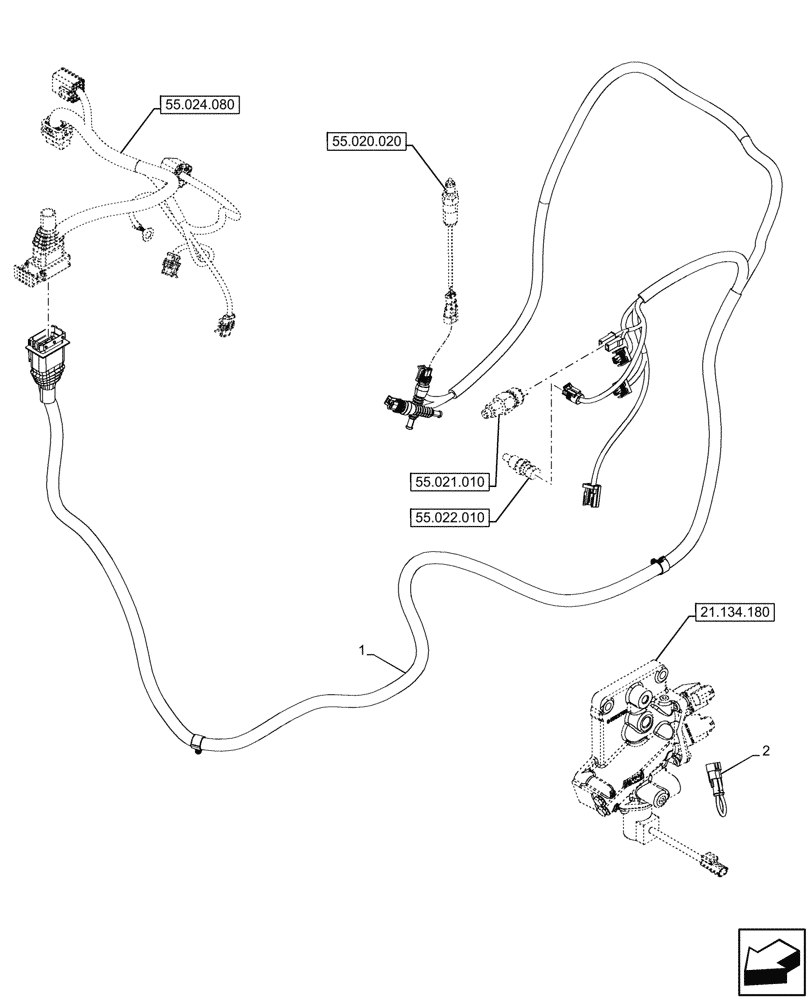 Схема запчастей Case IH FARMALL 110N - (55.024.090) - VAR - 743509 - TRANSMISSION, CONTROLS, HARNESS, POWERSHUTTLE (55) - ELECTRICAL SYSTEMS