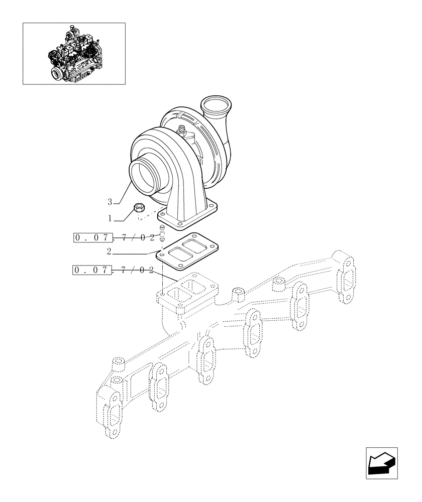 Схема запчастей Case IH MAXXUM 115 - (0.24.0/03) - TURBOCHARGER (STD + VAR.330003-332115-332116) (01) - ENGINE