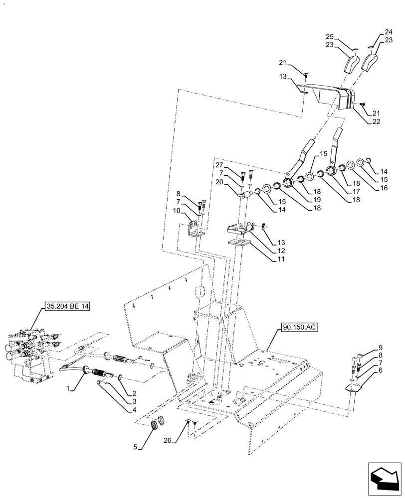 Схема запчастей Case IH FARMALL 125A - (35.204.BL[12]) - VAR - 429478 - REMOTE CONTROL VALVE, 2 CONTROL LEVER, CAB, NOT APPLY FOR NAR (35) - HYDRAULIC SYSTEMS