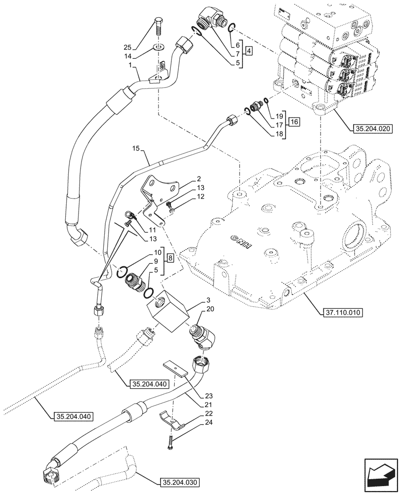 Схема запчастей Case IH FARMALL 100V - (35.204.010) - VAR - 759011 - REMOTE CONTROL VALVE, RETURN LINE, CAB (35) - HYDRAULIC SYSTEMS