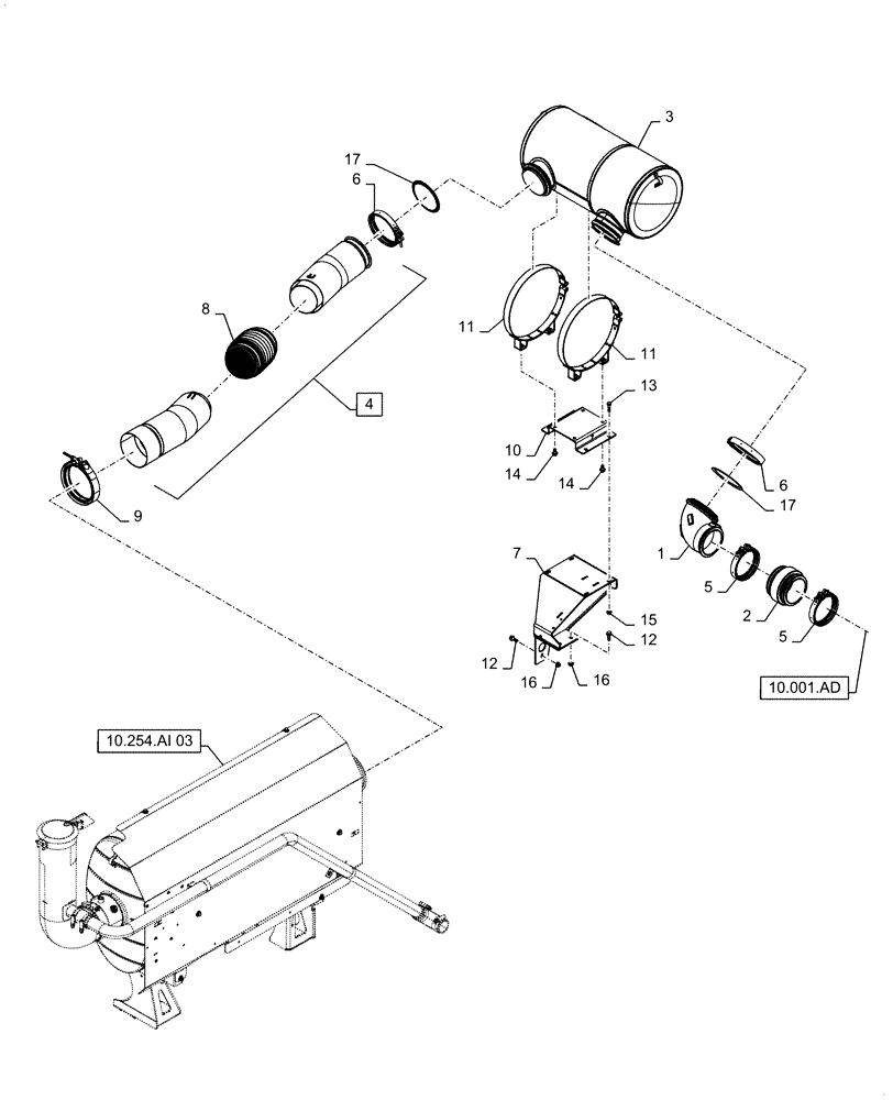 Схема запчастей Case IH 7140 - (10.254.AI[02]) - EXHAUST SYSTEM (10) - ENGINE