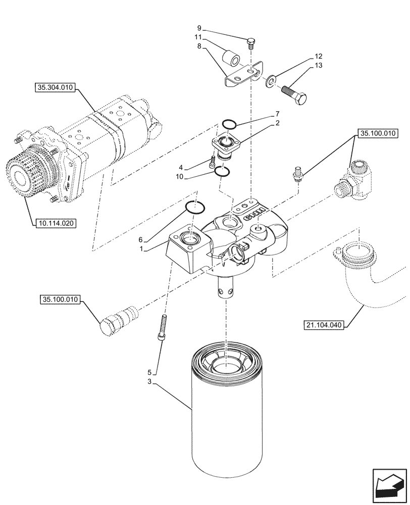 Схема запчастей Case IH FARMALL 100V - (21.104.050) - VAR - 342266, 342267, 759011 - TRANSMISSION OIL, FILTER, 80L/MIN, CAB (21) - TRANSMISSION