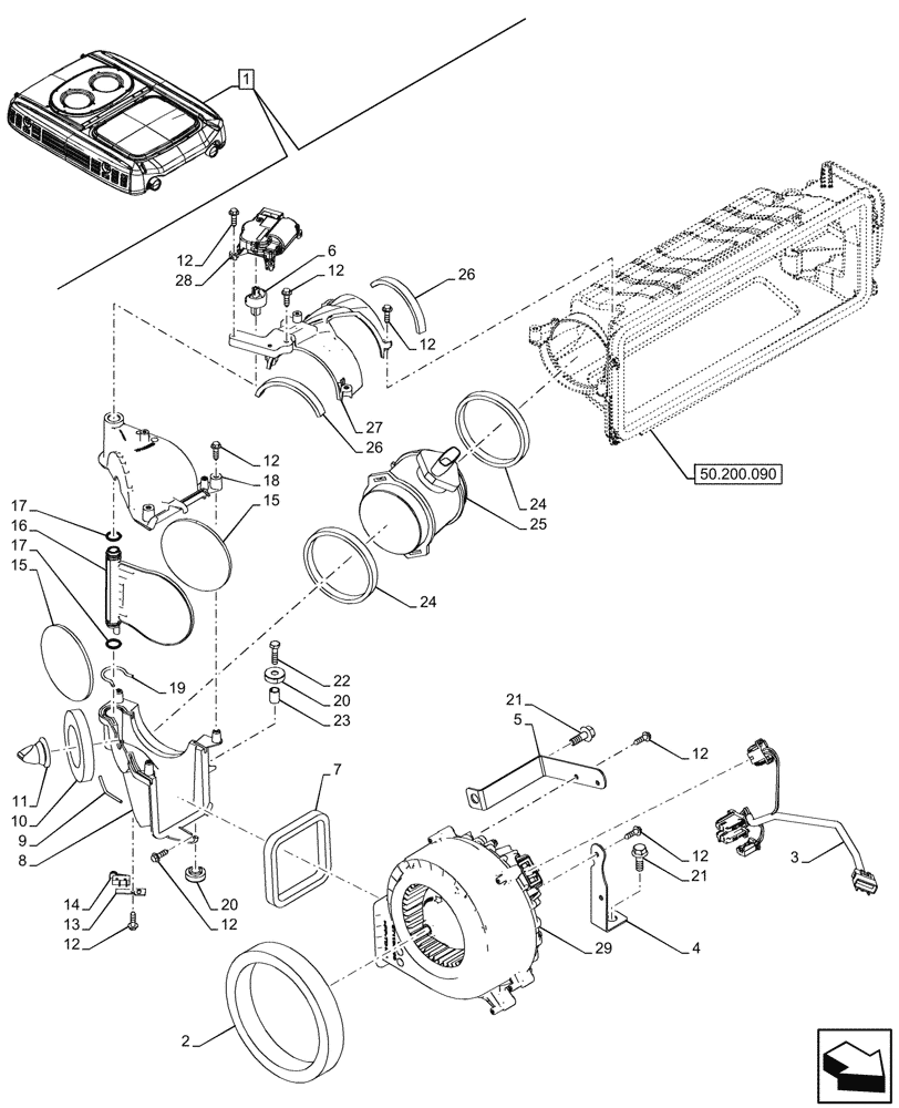 Схема запчастей Case IH FARMALL 80N - (55.050.060) - VAR - 759033 - AIR CONDITIONER, W/ SUPER ECO CAB, ACTUATOR, ELECTRIC BLOWER, FLOW DIVIDER, CAB (55) - ELECTRICAL SYSTEMS