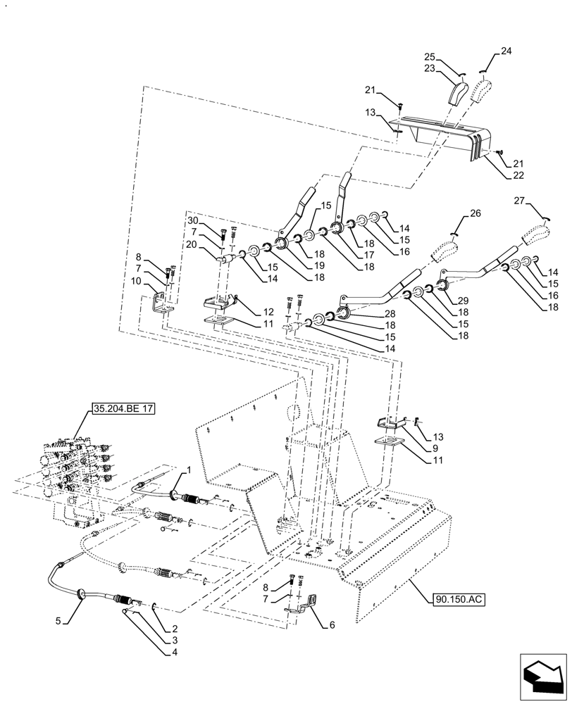 Схема запчастей Case IH FARMALL 140A - (35.204.BL[13]) - VAR - 429480 - REMOTE CONTROL VALVE, CONTROL LEVER, CAB, NOT APPLY FOR NAR (35) - HYDRAULIC SYSTEMS