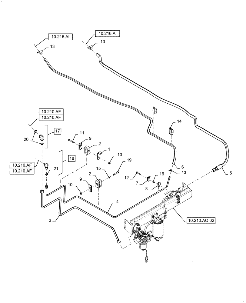 Схема запчастей Case IH 7140 - (10.210.AO[01]) - REAR HOOD FUEL LINE (10) - ENGINE