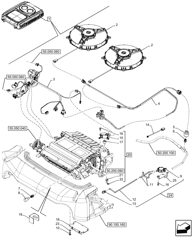 Схема запчастей Case IH FARMALL 100N - (55.050.050) - VAR - 759033 - AIR CONDITIONER, W/ SUPER ECO CAB, HARNESS, SENSOR, CAB (55) - ELECTRICAL SYSTEMS