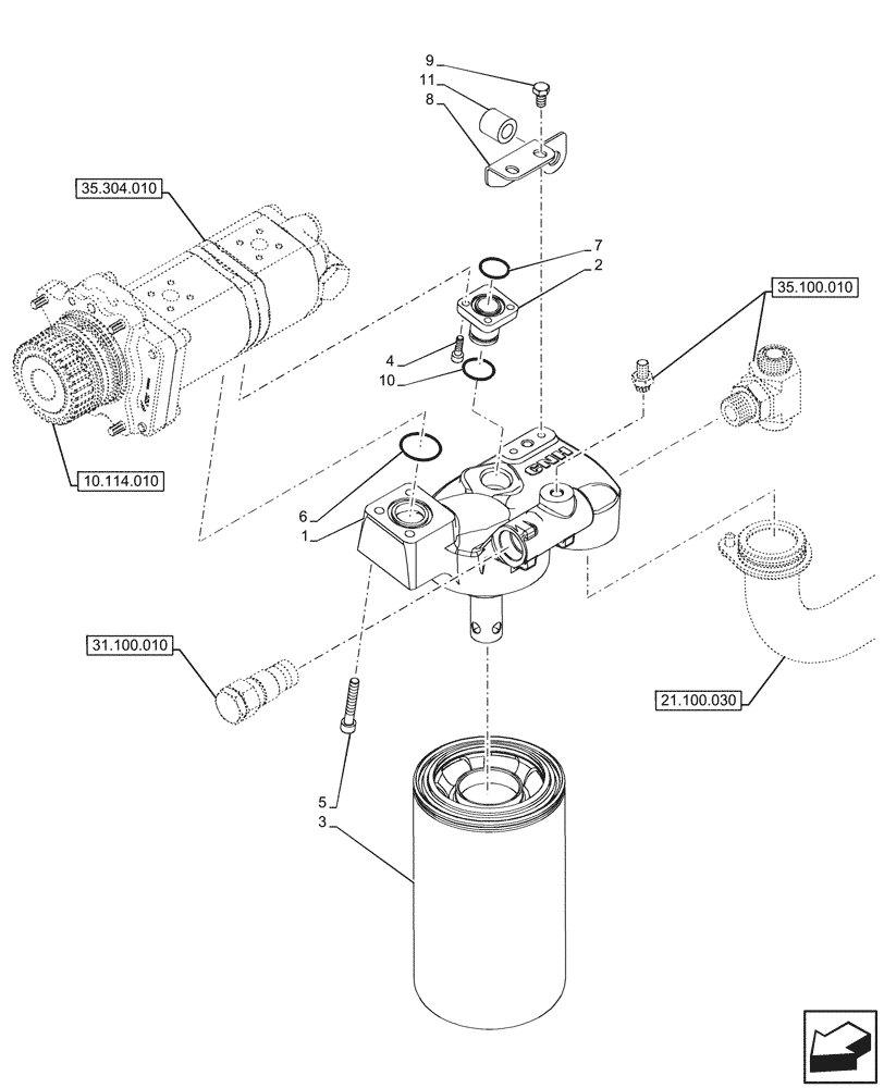 Схема запчастей Case IH FARMALL 110V - (21.100.020) - VAR - 743524 - TRANSMISSION OIL, FILTER, 60L/MIN, MECHANICAL, TRANSMISSION, CAB (21) - TRANSMISSION