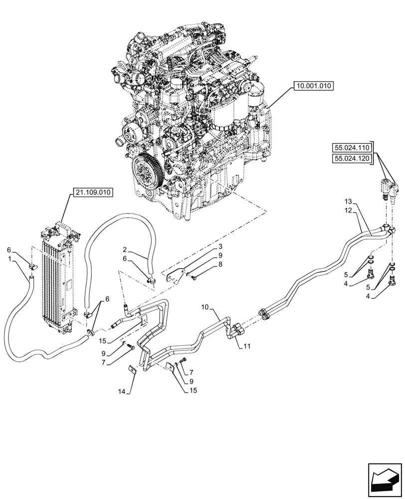 Схема запчастей Case IH FARMALL 90N - (21.109.020) - VAR - 743524, 759011 - HEAT EXCHANGER, TRANSMISSION OIL, LINES (21) - TRANSMISSION