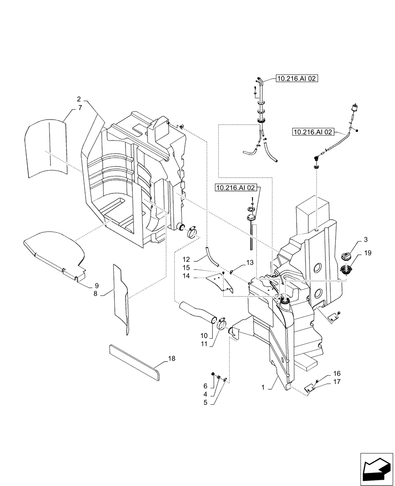 Схема запчастей Case IH MAGNUM 235 - (10.216.AI[01]) - FUEL TANKS & MOUNTING, T2 WITH POWERSHIFT TRANSMISSION (10) - ENGINE