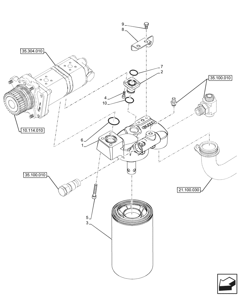 Схема запчастей Case IH FARMALL 90V - (21.100.010) - VAR - 342264, 342265, 743524 - TRANSMISSION OIL, FILTER, 60L/MIN, MECHANICAL, TRANSMISSION, W/O CAB (21) - TRANSMISSION