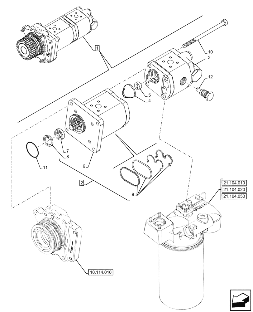 Схема запчастей Case IH FARMALL 90V - (35.304.030) - VAR - 342264, 342265, 743524 - HYDRAULIC PUMP, COMPONENTS, 60L/MIN (35) - HYDRAULIC SYSTEMS