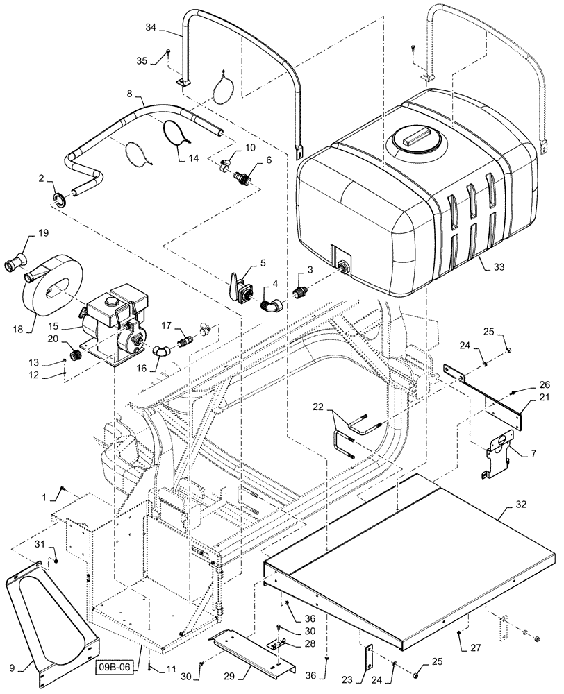 Схема запчастей Case IH 620 - (09B-05) - WATER TANK, PUMP ASSY (14) - WATER SYSTEM