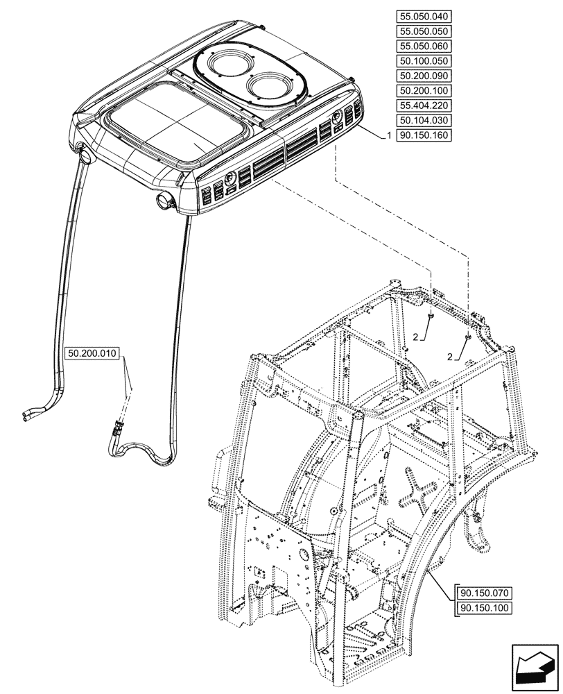 Схема запчастей Case IH FARMALL 110N - (90.150.150) - VAR - 759033 - ROOF, W/ SUPER ECO CAB, CAB (90) - PLATFORM, CAB, BODYWORK AND DECALS