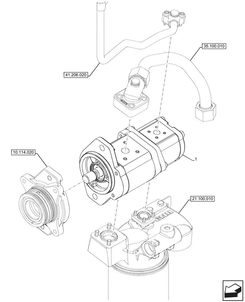 Схема запчастей Case IH FARMALL 100V - (35.304.020) - VAR - 342266, 342267, 759011 - HYDRAULIC PUMP, 80L/MIN (35) - HYDRAULIC SYSTEMS