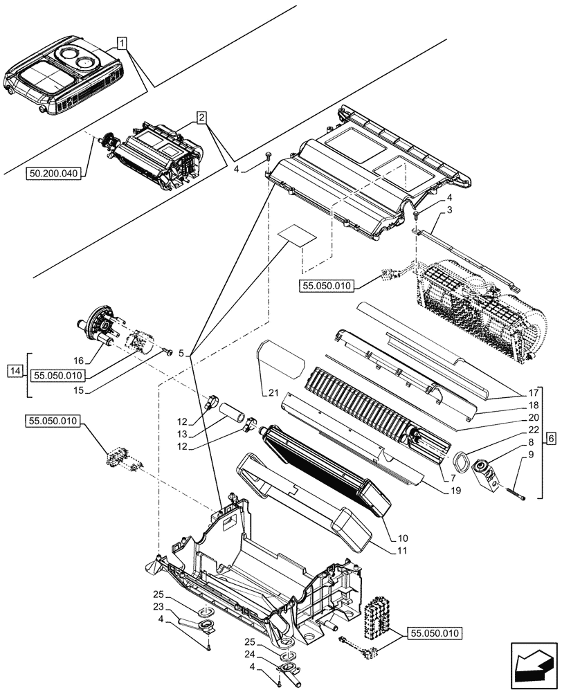 Схема запчастей Case IH FARMALL 90N - (50.100.040) - VAR - 759031 - AIR CONDITIONING, W/ ECO CAB, HEATER, COMPONENTS, CAB (50) - CAB CLIMATE CONTROL