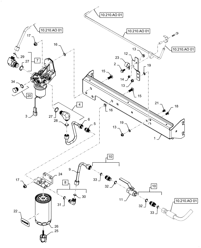 Схема запчастей Case IH 5140 - (10.210.AO[02]) - INLINE FUEL FILTER (10) - ENGINE