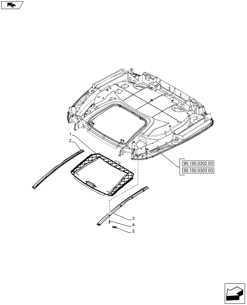 Схема запчастей Case IH PUMA 170 - (90.160.05) - CAB INTERIOR TRIM WITH SUN CURTAIN FOR ROOF WITH HIGH PROFILE - HEADLINER (VAR.728070-729096-729097-743229-743628) (90) - PLATFORM, CAB, BODYWORK AND DECALS