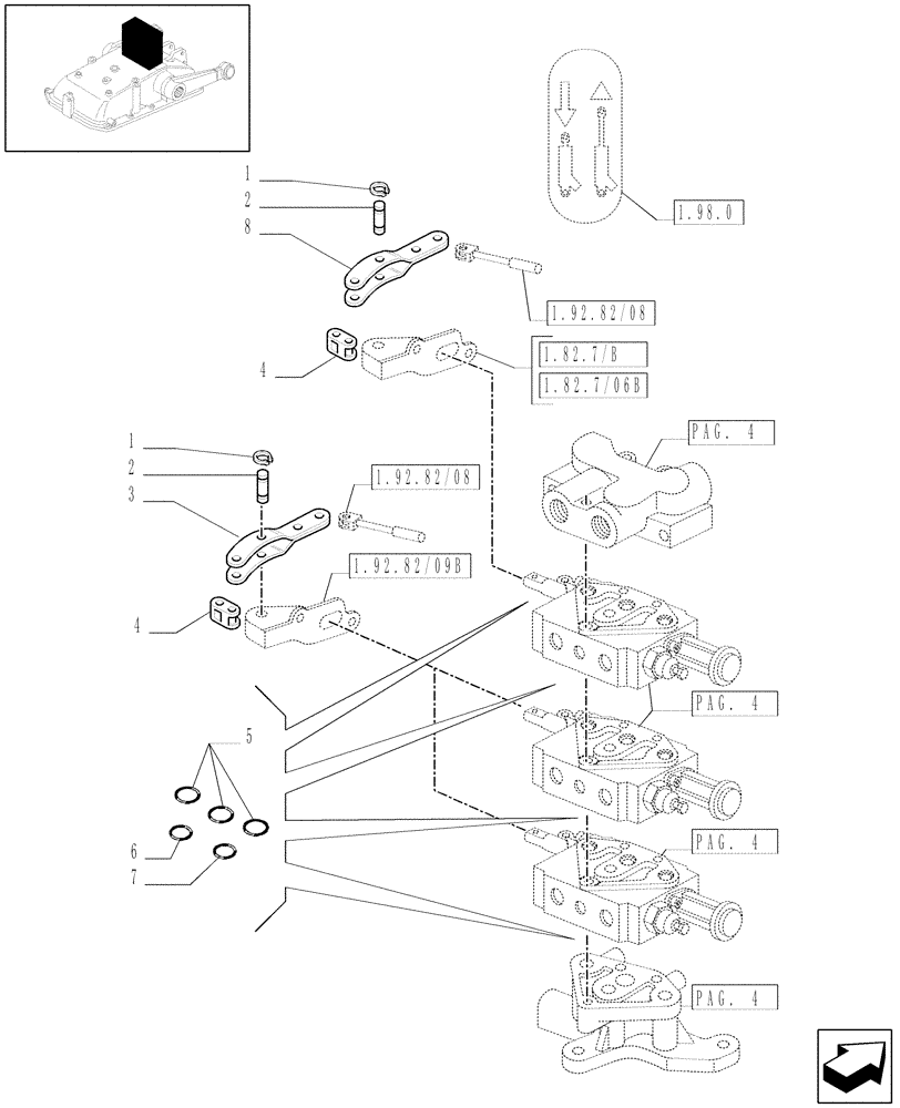 Схема запчастей Case IH JX1085C - (1.82.7/09[05]) - (VAR.195) 3 REAR REMOTE VALVES FOR MDC - RINGS - D5484 (07) - HYDRAULIC SYSTEM